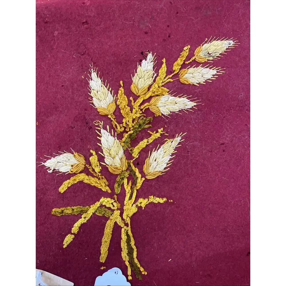 Antique Handmade In 1886-Red Felt With Yellow Flowers Table Runner 14”X 64”